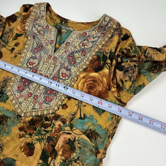 Soft Surroundings Miranda Floral Embroidered Tunic Top L Cottagecore Boho - Picture 6 of 9